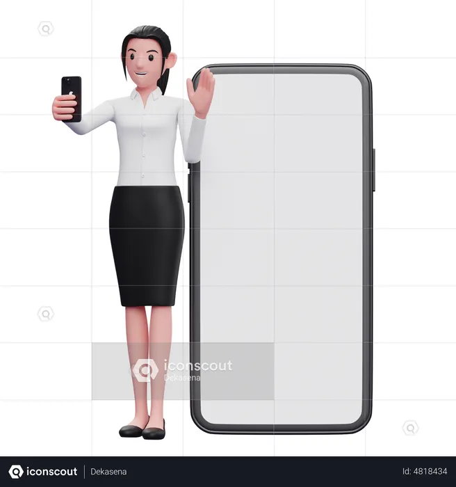 Businesswoman standing while making video call and waving hand  3D Illustration