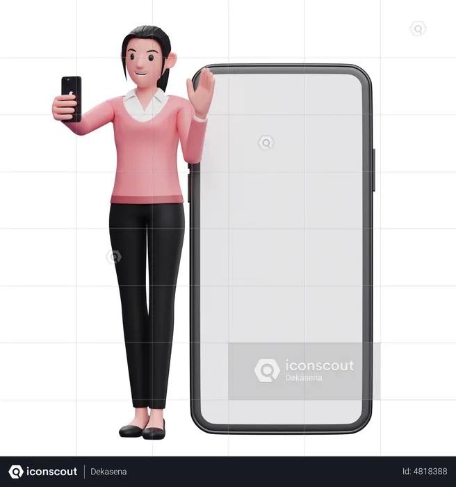 Businesswoman standing while making video call and waving hand  3D Illustration