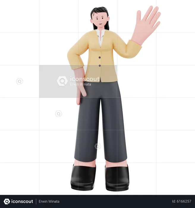 Businesswoman standing while waving hand  3D Illustration