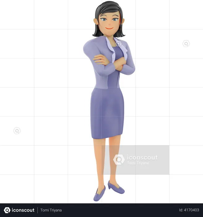 Businesswoman standing with crossed arms  3D Illustration