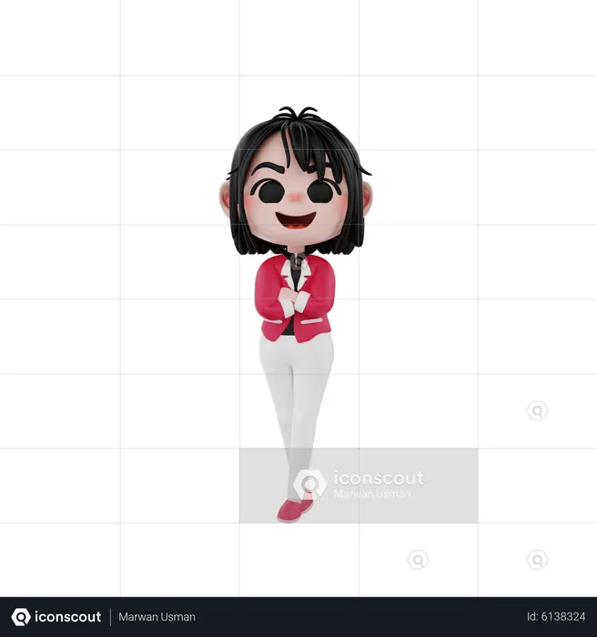 Businesswoman standing with folded arms  3D Illustration