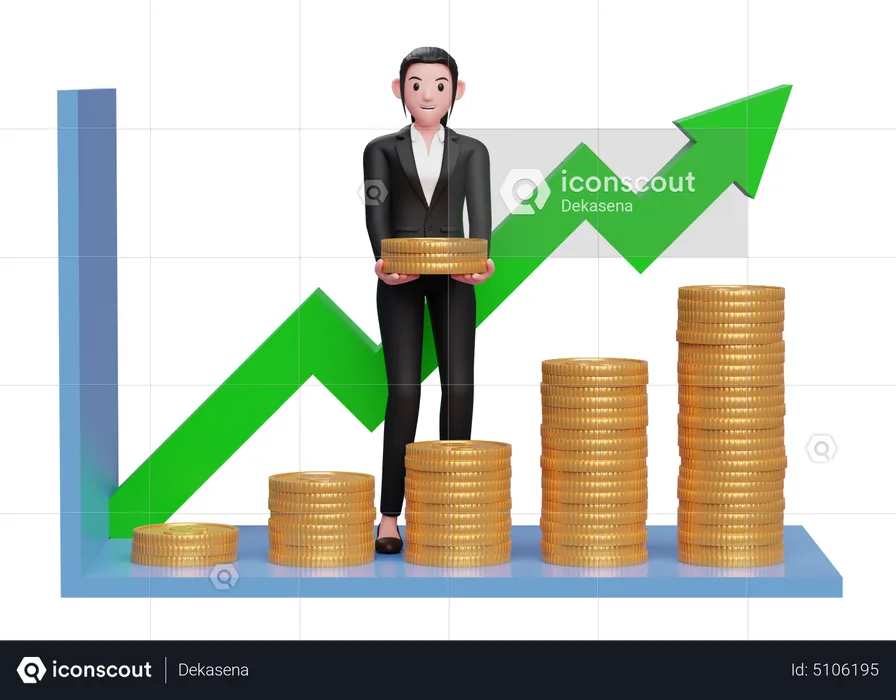 Businesswoman taking profit from investment growth  3D Illustration