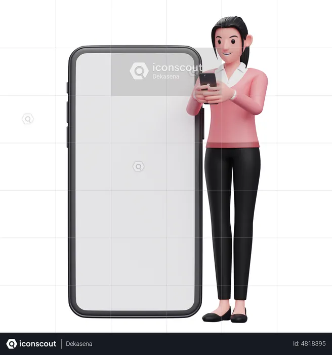 Businesswoman texting on phone  3D Illustration