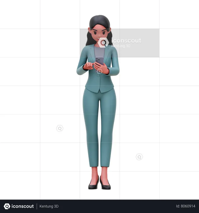 Businesswoman typing in smartphone  3D Illustration