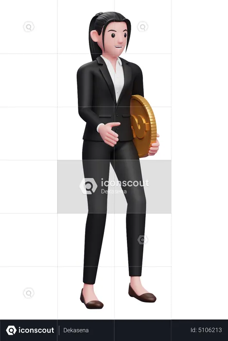 Businesswoman walk with dollar coin  3D Illustration