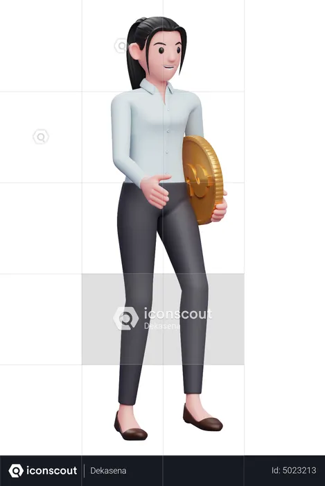 Businesswoman walk with dollar coin  3D Illustration