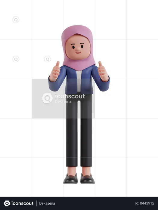 Businesswoman wearing a hijab give double thumbs up  3D Illustration