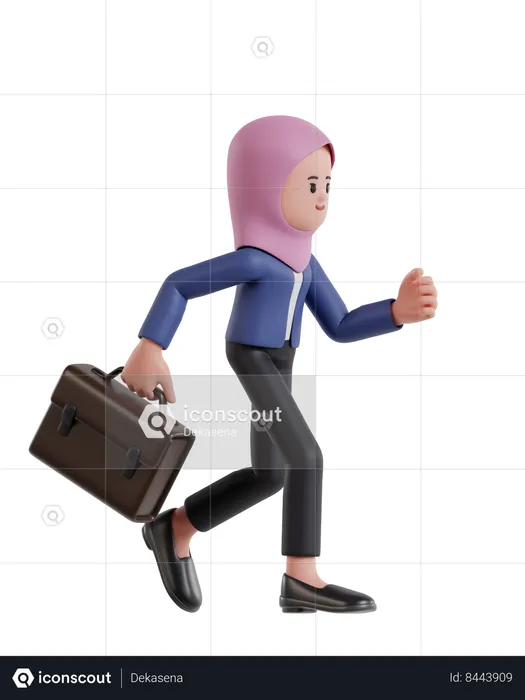 Businesswoman wearing a hijab running with briefcase  3D Illustration