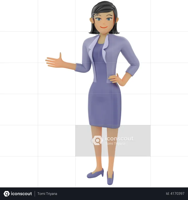 Businesswoman welcome pose  3D Illustration