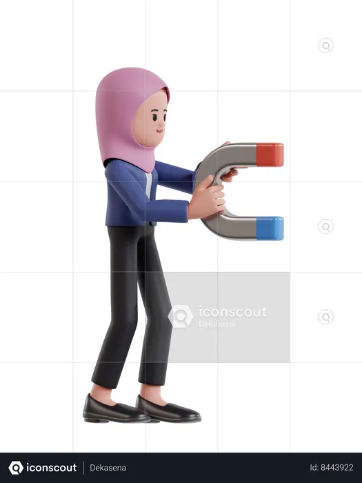 Businesswoman with hijab holding a magnet attracting profits  3D Icon