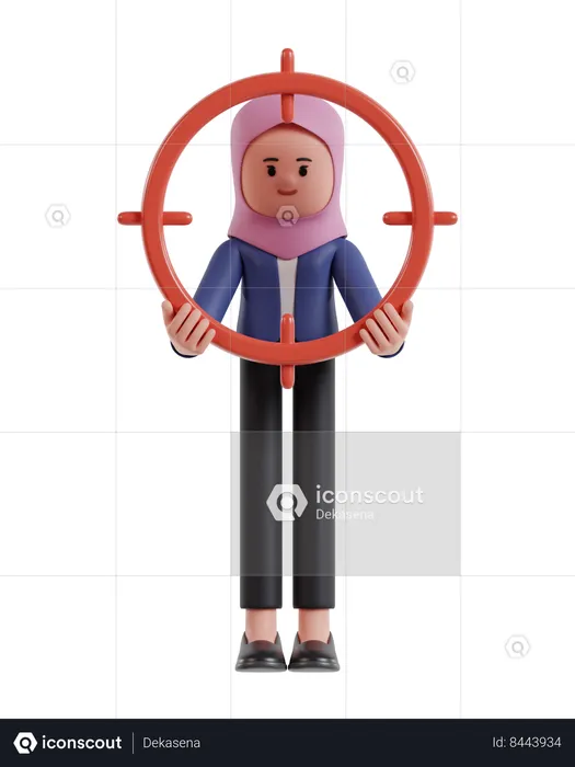 Businesswoman with hijab holding target aiming scope  3D Illustration