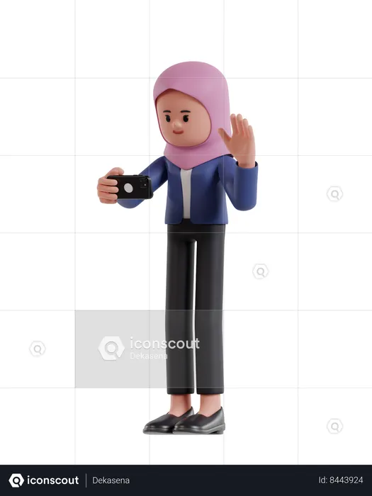 Businesswoman with hijab making a video call with a smartphone  3D Illustration