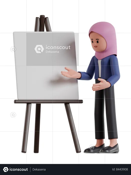Businesswoman with hijab Presentation with white Board  3D Illustration