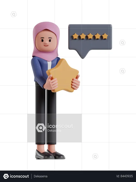 Businesswoman with hijab received and earned a five star rating  3D Illustration