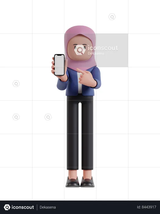 Businesswoman with hijab showing cellphone screen  3D Illustration