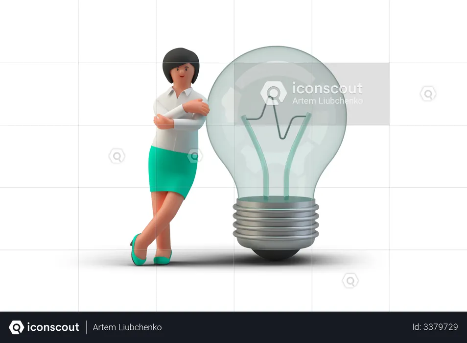 Businesswoman with light bulb  3D Illustration