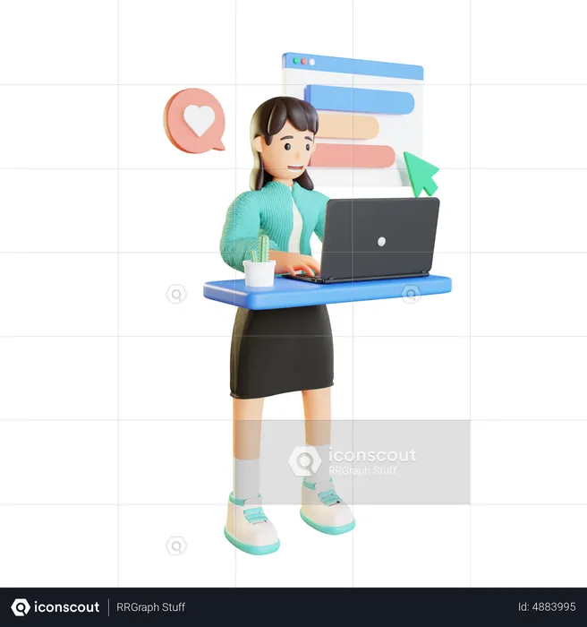 Businesswoman Working On Laptop  3D Illustration