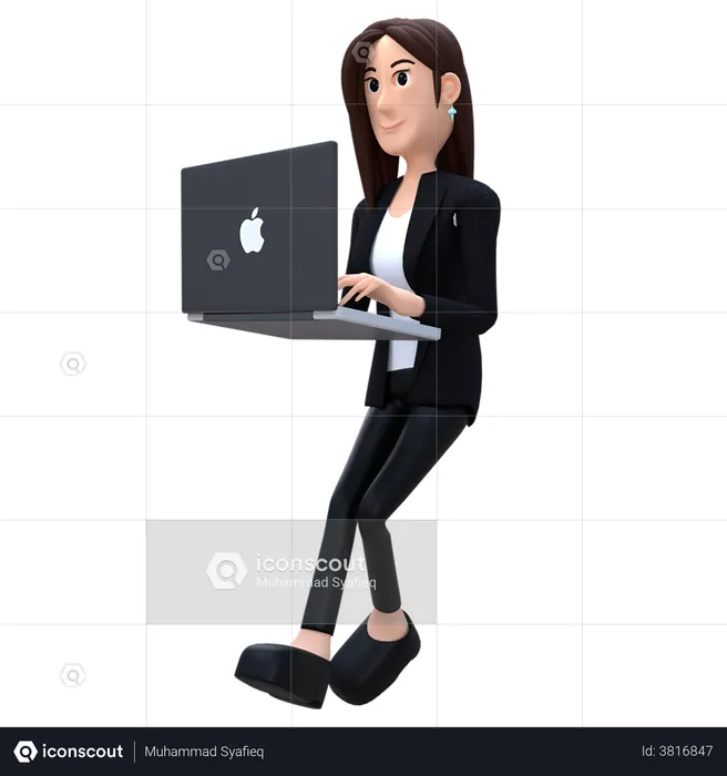 Businesswoman Working On Mac Book  3D Illustration