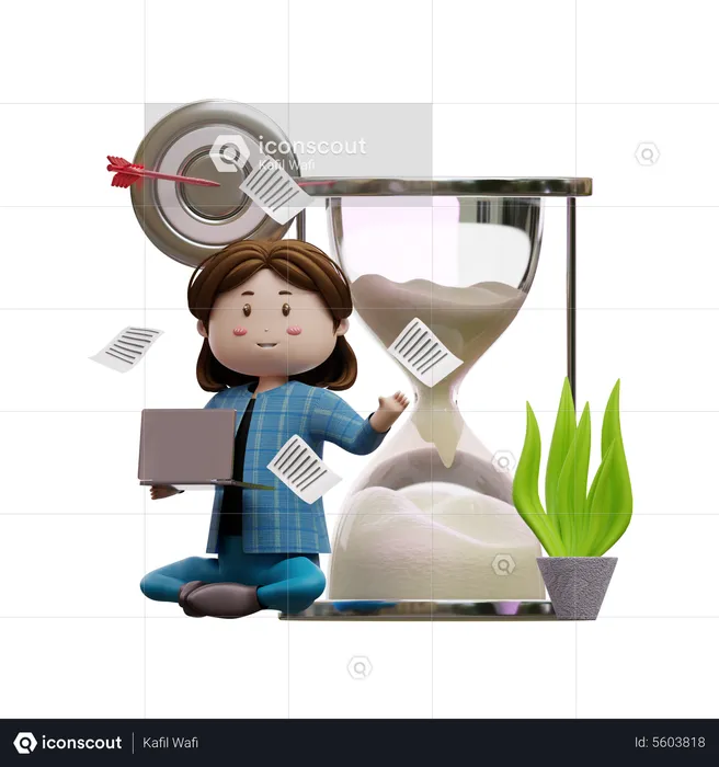 Businesswoman Working With his work Deadline  3D Illustration