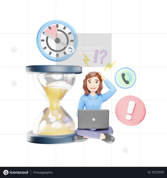 Businesswoman Worried About Time, Corporate Deadline Pressure  3D Illustration