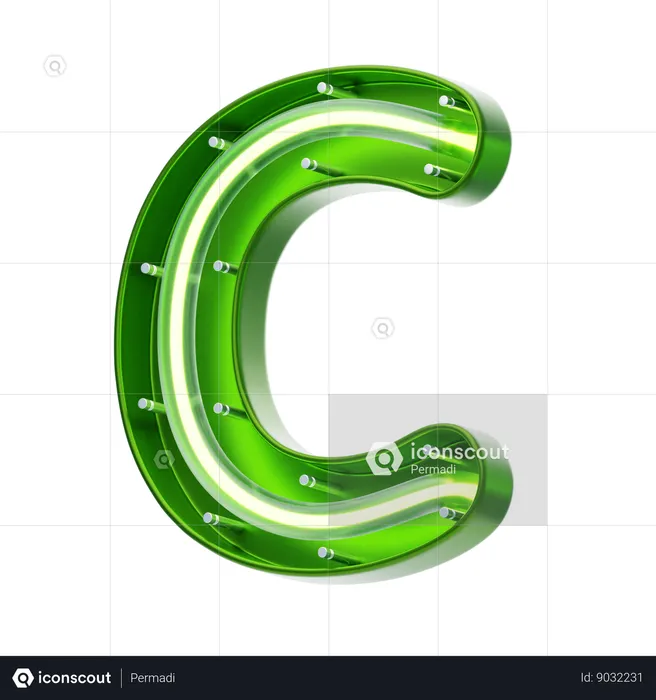 C Letter Shape Neon Text  3D Icon