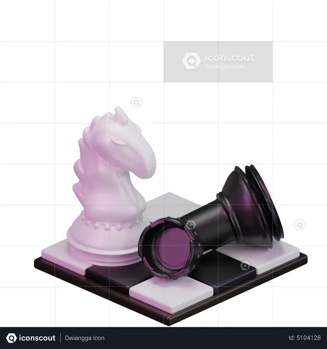 El caballo blanco mata a la torre negra.  3D Icon