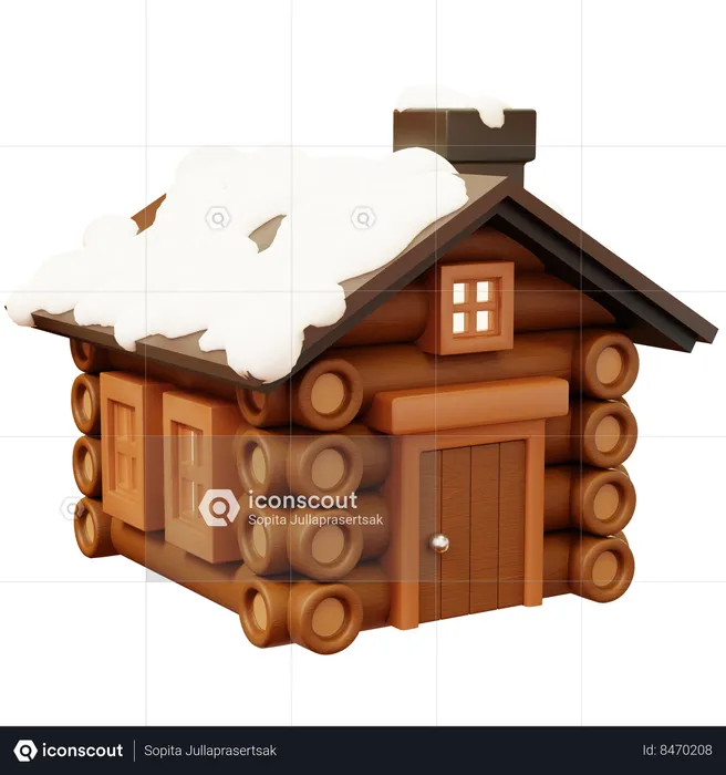 Cabin With Snow  3D Icon