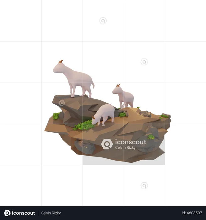 Cabras à procura de comida  3D Illustration