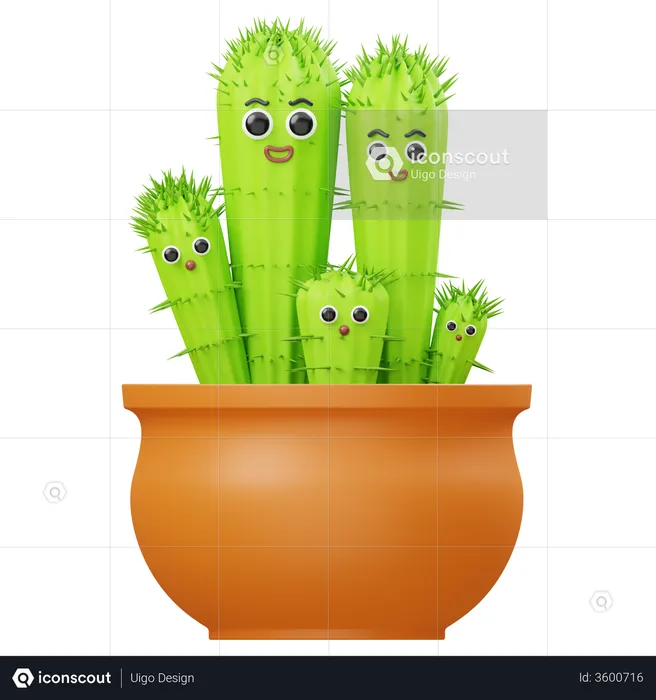 Cactus Family  3D Illustration