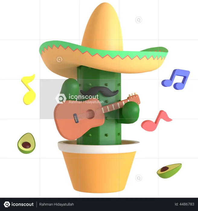 Cactus playing guitar  3D Illustration