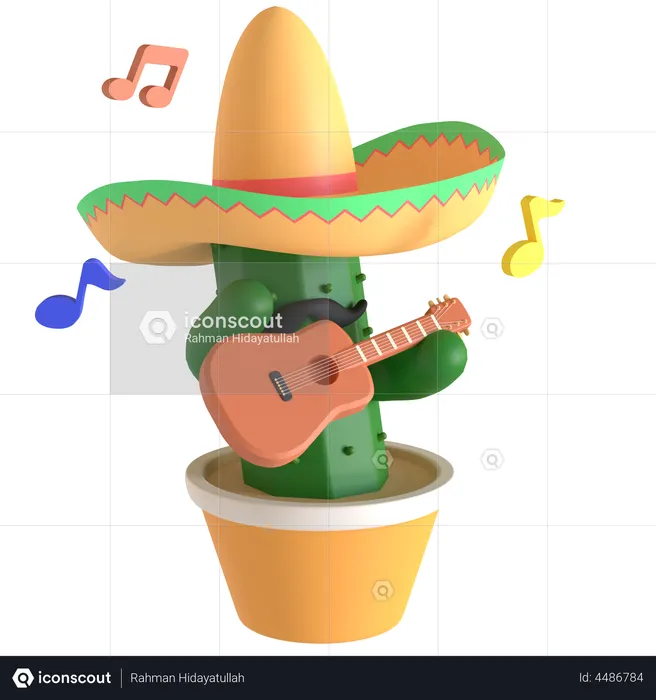 Cactus playing guitar  3D Illustration