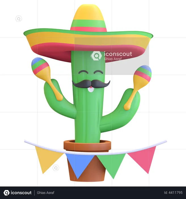 Cactus playing maracas  3D Illustration