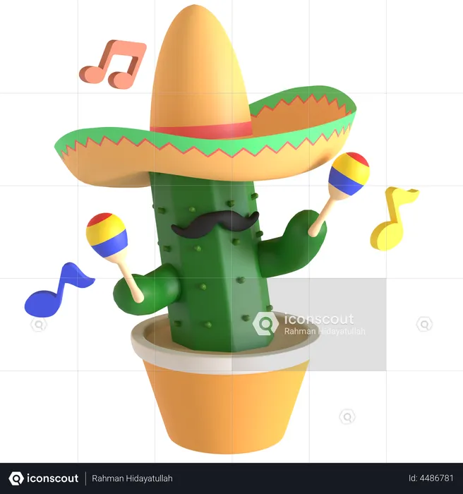 Cactus playing maracas  3D Illustration