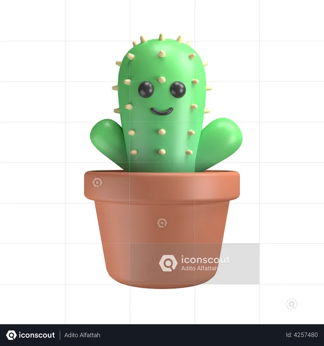 Cactus Pot Emoji 3D Illustration
