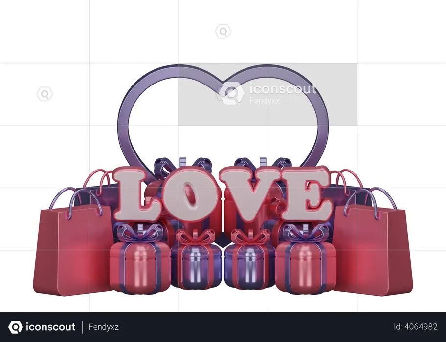 Cadeaux et sacs de courses pour la Saint-Valentin  3D Illustration