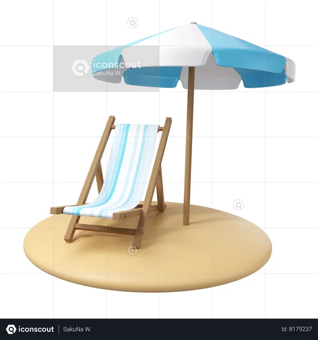 Cadeira de praia com guarda sol  3D Icon