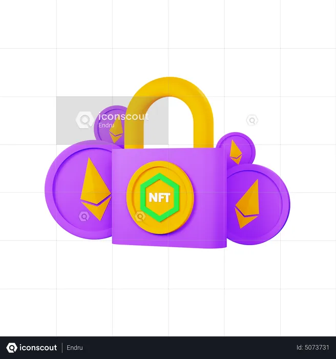 Cadenas avec pièce nft et pièce ethereum  3D Icon