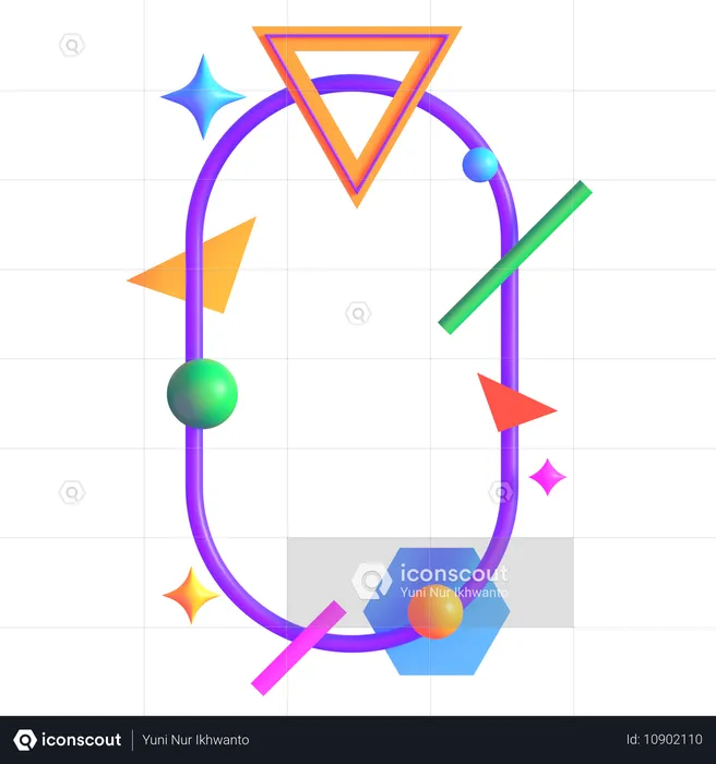 Cadre cosmique ovale rétro futuriste  3D Icon