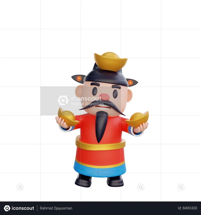 Cai Shen holding ingot  3D Icon