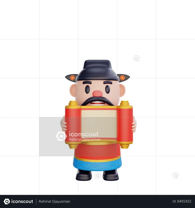 Cai Shen segurando um cartaz  3D Illustration