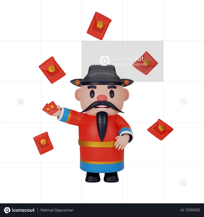 Cai Shen With Envelope  3D Illustration