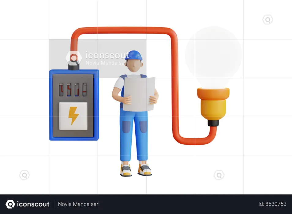 Manutenção de energia da caixa elétrica por técnico  3D Illustration