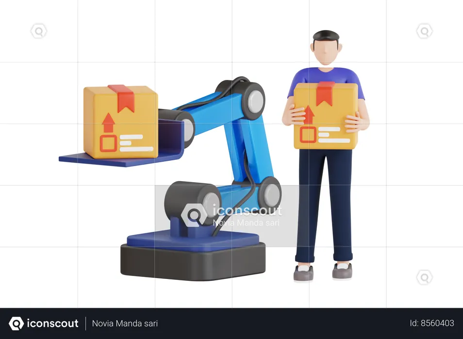 Caixa de levantamento de braço robótico  3D Illustration