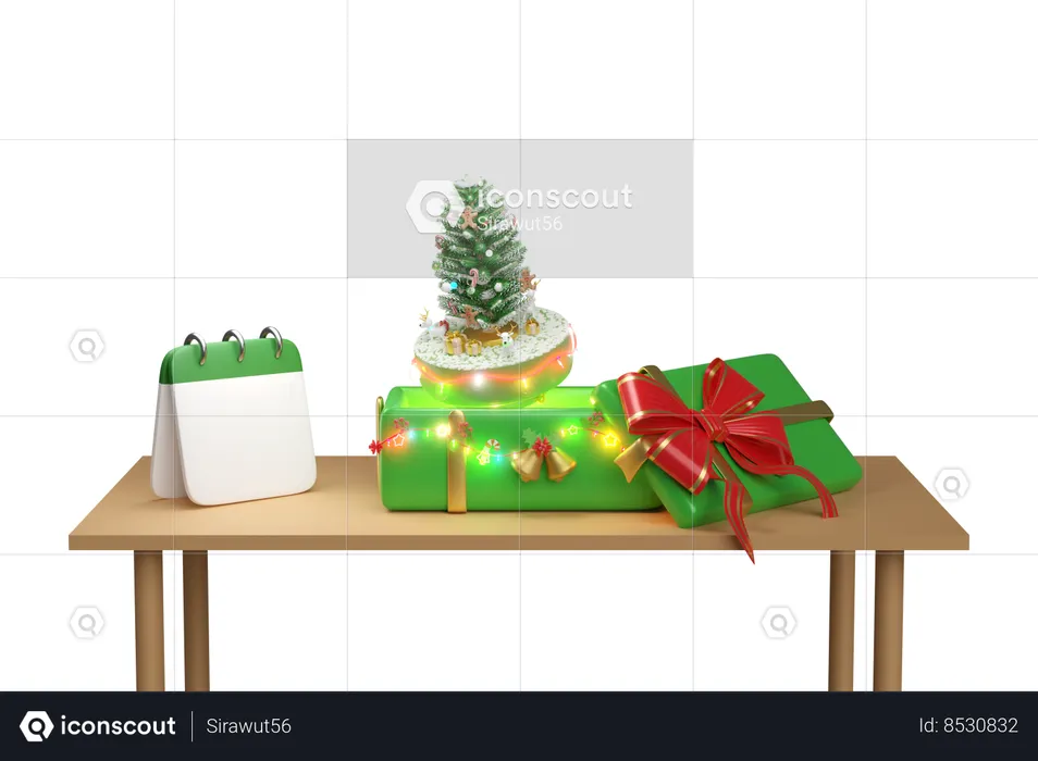 Caixa de presente com árvore de natal  3D Icon