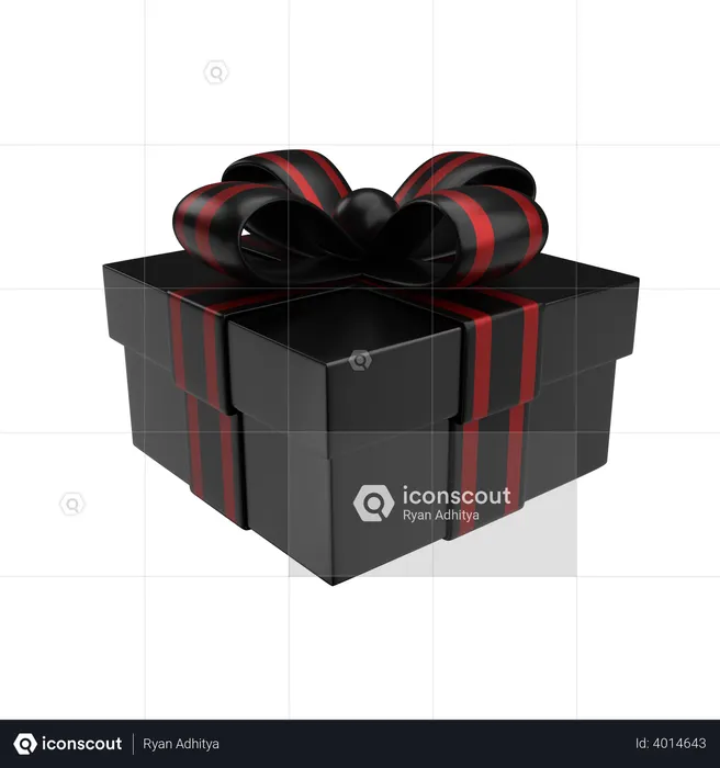 Caja de regalo premium con cinta negra y roja  3D Icon