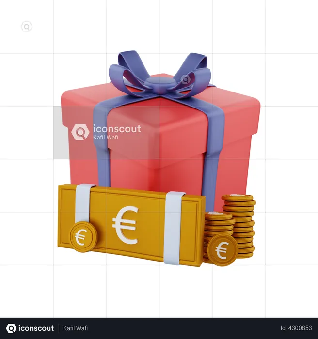 Caja de regalo de dinero en euros  3D Illustration