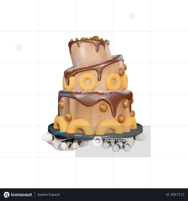 Cake Holding Robot Hand  3D Illustration