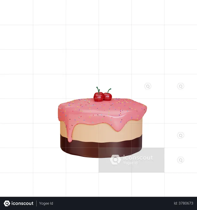 Cake With Pink Chocolate  3D Illustration