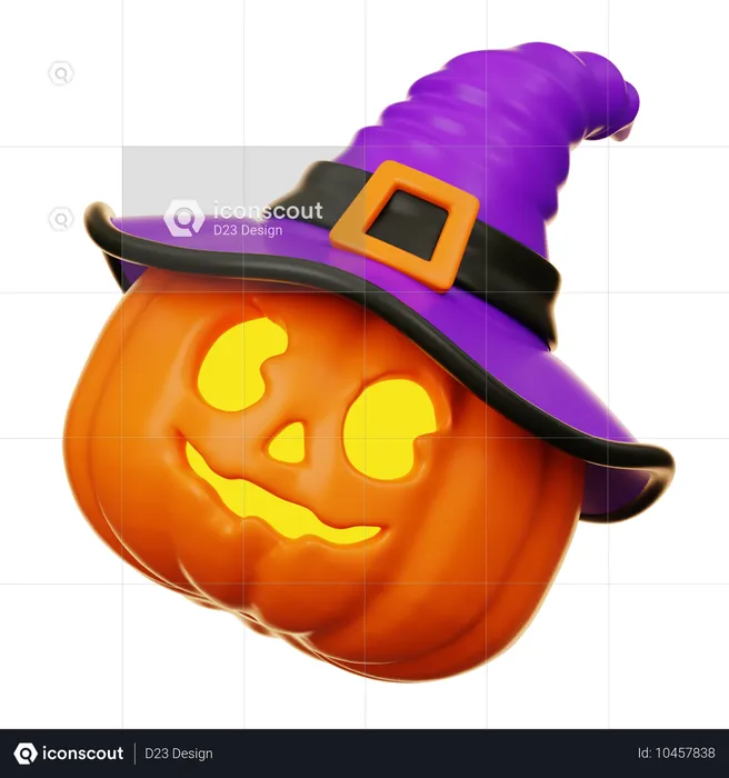 Calabaza aterradora con sombrero de bruja  3D Icon