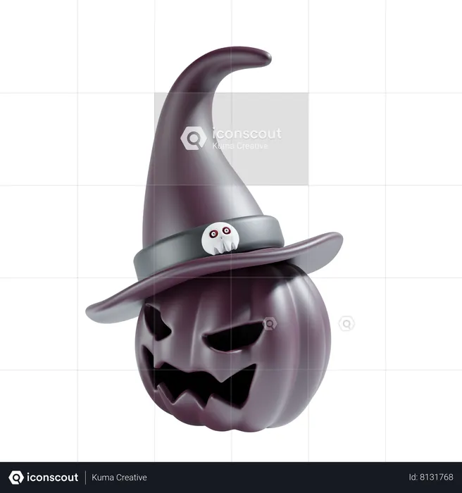 Calabaza con sombrero de bruja  3D Icon